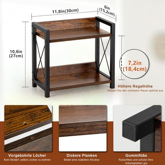 ANBOXIT Regal Küche Arbeitsplatte, Küchenregal Klein, Holz Kaffee Organizer, 2 Tier Kleines Regal für Küche Ecke, Büro, Badezimmer - Braun