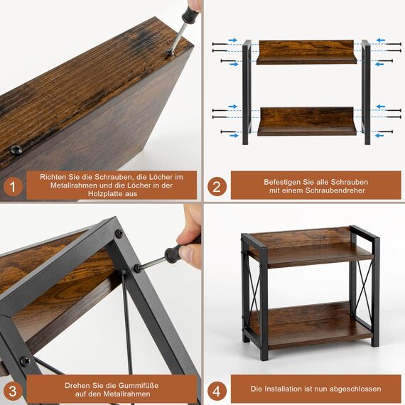 ANBOXIT Regal Küche Arbeitsplatte, Küchenregal Klein, Holz Kaffee Organizer, 2 Tier Kleines Regal für Küche Ecke, Büro, Badezimmer - Braun