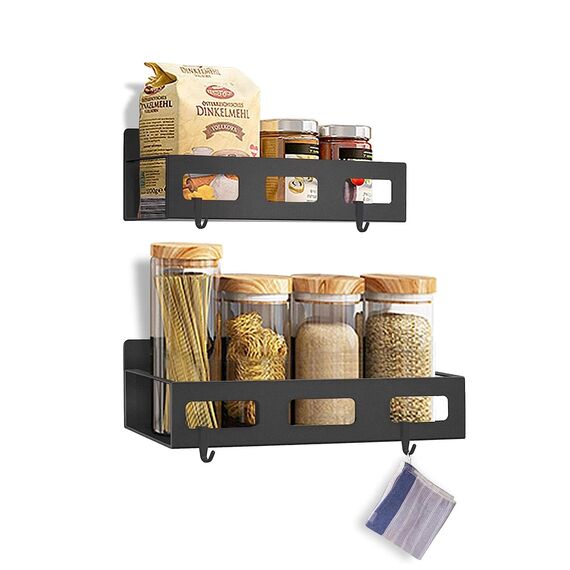 Luchs – 2er Set Magnetisches Regal für Kühlschrank aus Edelstahl, Hängeregal, Küchenregal, Gewürzregal, Kühlschrank Regal, Organizer inkl. 4 Haken (Schwarz (2 Größen))