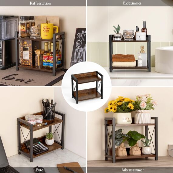ANBOXIT Regal Küche Arbeitsplatte, Küchenregal Klein, Holz Kaffee Organizer, 2 Tier Kleines Regal für Küche Ecke, Büro, Badezimmer - Braun