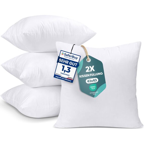 Utopia Bedding 4er Set Kissenfüllung 43 x 43 cm, Innenkissen Füllkissen Kopfkissen Sofakissen (Weiß)