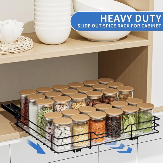 AIRUJIA Gewürzregal Ausziehbar, Spülschrank Organizer, Gewürzregal Schrank, Spice Rack, Anhebbares Waschbecken Regal, Gewürz Organizerfür Für Küche, L27*B32.2*H6CM