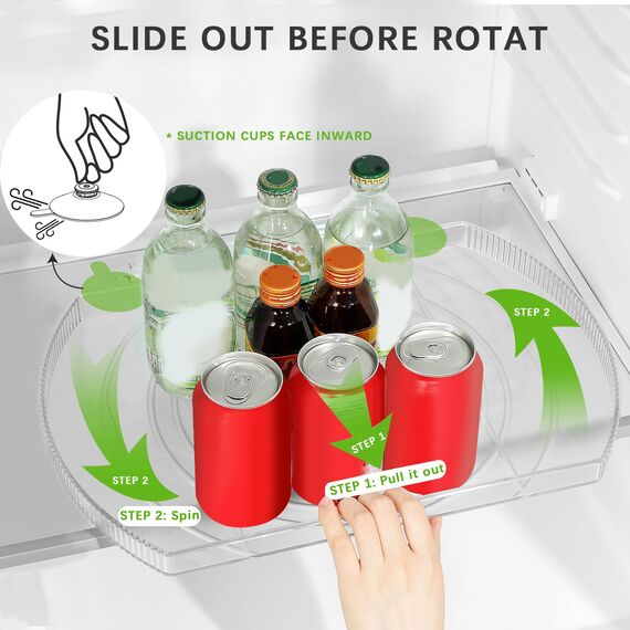 ROWNYEON Drehteller Kühlschrank Organizer Rechteckig,360° Drehplatte Kühlschrank,Lazy Susan Drehteller Fridge Organizer Drehbar,Gewürzregal Drehbar für Küchen Organizer,41,9cm