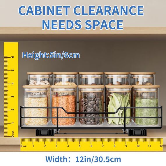 AIRUJIA Gewürzregal Ausziehbar, Spülschrank Organizer, Gewürzregal Schrank, Spice Rack, Anhebbares Waschbecken Regal, Gewürz Organizerfür Für Küche, L27*B27.2*H6CM