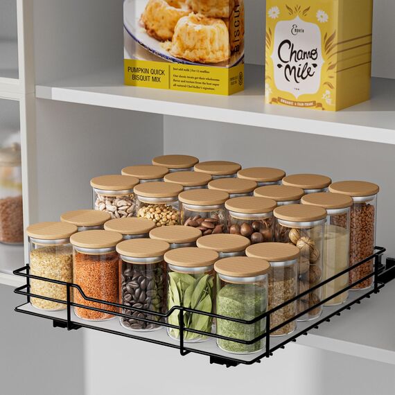 AIRUJIA Gewürzregal Ausziehbar, Spülschrank Organizer, Gewürzregal Schrank, Spice Rack, Anhebbares Waschbecken Regal, Gewürz Organizerfür Für Küche, L27*B27.2*H6CM