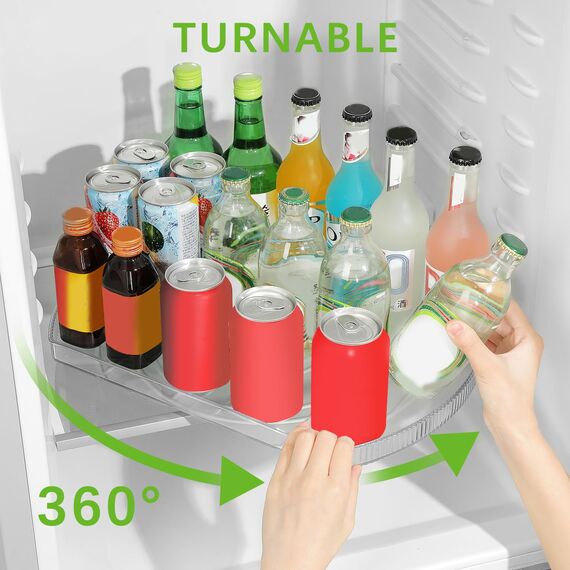 ROWNYEON Drehteller Kühlschrank Organizer Rechteckig,360° Drehplatte Kühlschrank,Lazy Susan Drehteller Fridge Organizer Drehbar,Gewürzregal Drehbar für Küchen Organizer,2 Pack