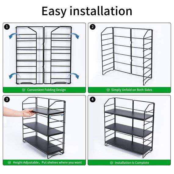 AIRUJIA Gewürzregal aus Metall, 3 Ebenen verstellbares Küchenregal, Schreibtisch Organizer Geeignet für in Küche, Bad und Schlafzimmer, Küchenregal Stehend Aufbewahrung Badezimmer Schwarz
