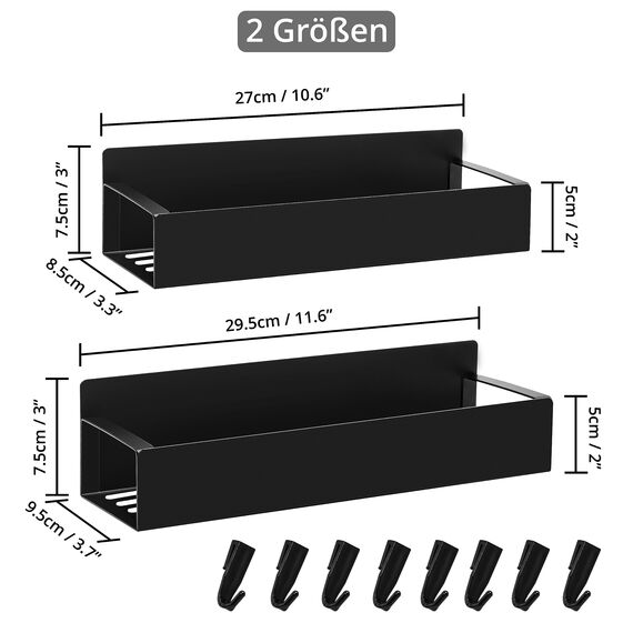 Winter Shore Kühlschrank Regal Magnetisch [4 Stück] - Starke Schwarze Magnetische Gewürzregale mit Haken für Kühlschrank & Mikrowelle - Platzsparende Magnetische Regale zur Gewürzaufbewahrung