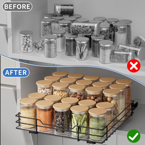 AIRUJIA Gewürzregal Ausziehbar, Spülschrank Organizer, Gewürzregal Schrank, Spice Rack, Anhebbares Waschbecken Regal, Gewürz Organizerfür Für Küche, L27*B27.2*H6CM