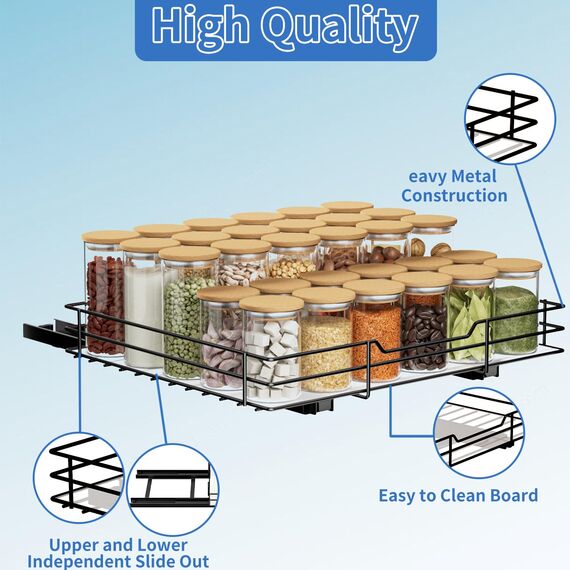 AIRUJIA Gewürzregal Ausziehbar, Spülschrank Organizer, Gewürzregal Schrank, Spice Rack, Anhebbares Waschbecken Regal, Gewürz Organizerfür Für Küche, L27*B32.2*H6CM