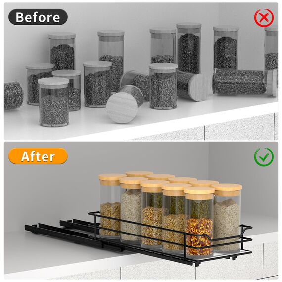 AIRUJIA Gewürzregal Ausziehbar, Spülschrank Organizer, Gewürzregal Schrank, Spülschrank Organizer, Anhebbares Waschbecken Regal, Gewürz Organizerfür Für Küche, L26.4*B11.8*H5.6CM