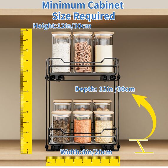 AIRUJIA Gewürzregal Ausziehbar, 2 Etagen Spülschrank Organizer, Gewürzregal Schrank, Spice Rack, Anhebbares Waschbecken Regal, Gewürz Organizerfür Für Küche, L26.4*B18.2*H23CM