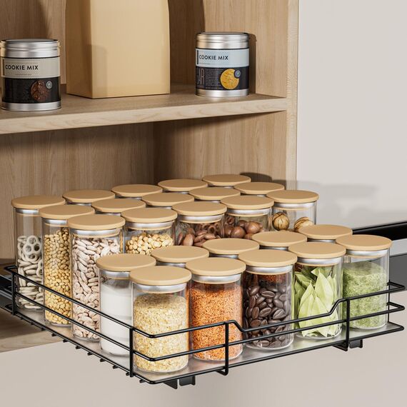 AIRUJIA Gewürzregal Ausziehbar, Spülschrank Organizer, Gewürzregal Schrank, Spice Rack, Anhebbares Waschbecken Regal, Gewürz Organizerfür Für Küche, L27*B27.2*H6CM