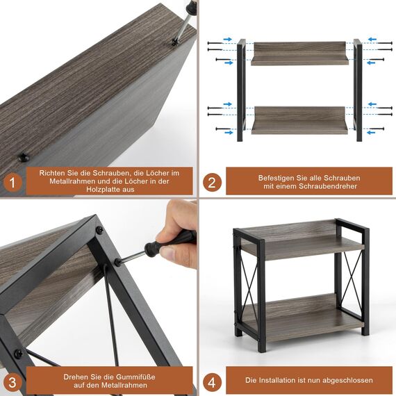 ANBOXIT Regal Küche Arbeitsplatte, Küchenregal Klein, Holz Kaffee Organizer, 2 Tier Kleines Regal für Küche Ecke, Büro, Badezimmer - Grau