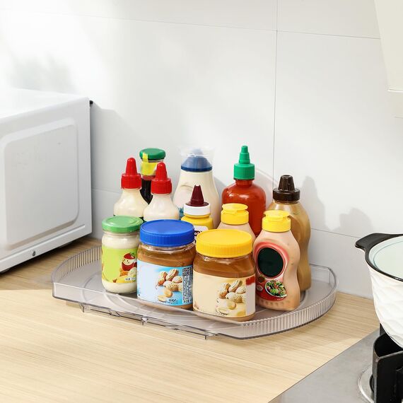 ROWNYEON Drehteller Kühlschrank Organizer Rechteckig,360° Drehplatte Kühlschrank,Lazy Susan Drehteller Fridge Organizer Drehbar,Gewürzregal Drehbar für Küchen Organizer,2 Pack