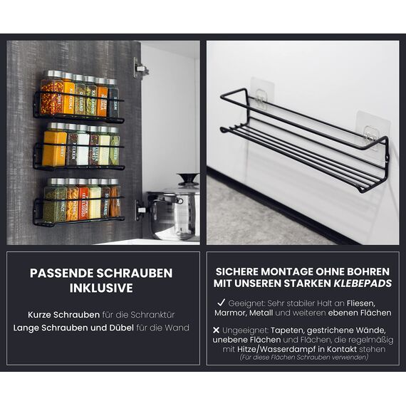 DEKOFY® Gewürzregal Mit 18 Gläsern - Zum Aufhängen für Wand & Schranktür - Ohne Bohren - Hängend, Gewürz Organizer