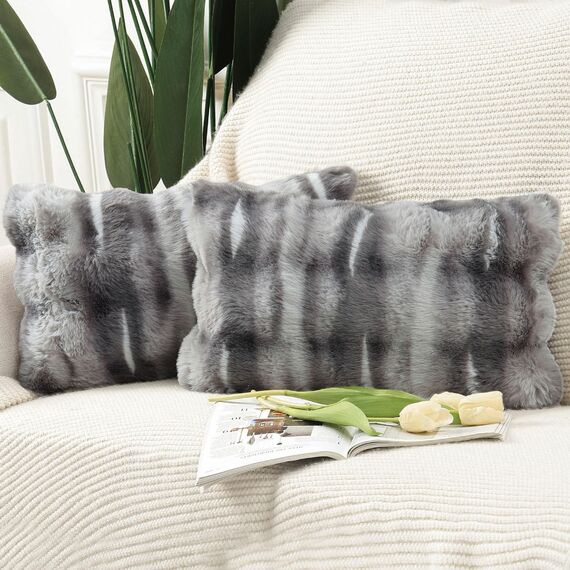 Madizz 2er Set Sanft Plüsch Kurze Wolle Samt Dekorativ Zierkissenbezüge Luxus Stil Kissenbezug für Sofa für Schlafzimmer Dunkelgrau 30x50 cm