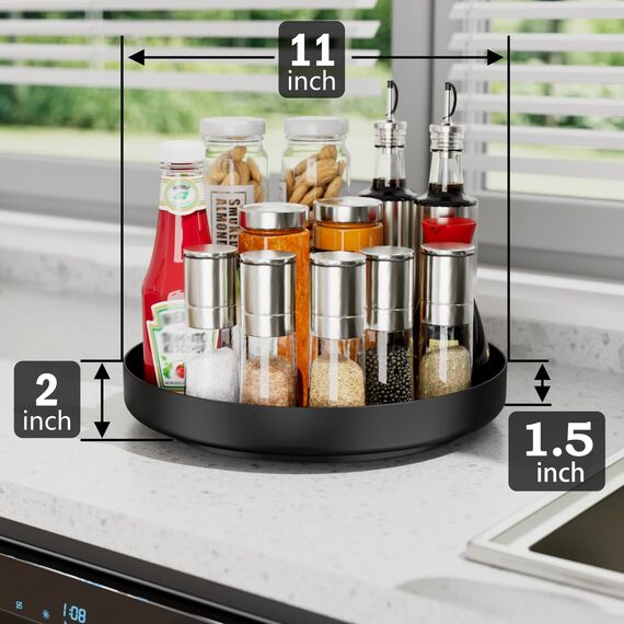 Ovicar Lazy Susan Drehteller-Organizer – 27,9 cm drehbares Gewürzregal aus Metall, Lazy Susan für Schrank, Speisekammer, Küche, Arbeitsplatte, Badezimmer, Kühlschrank, Tisch, Aufbewahrung, schwarz