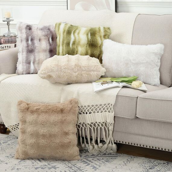 Madizz 2er Set Sanft Plüsch Kurze Wolle Samt Dekorativ Zierkissenbezüge Luxus Stil Kissenbezug für Sofa für Schlafzimmer Grau Taupe 60x60 cm