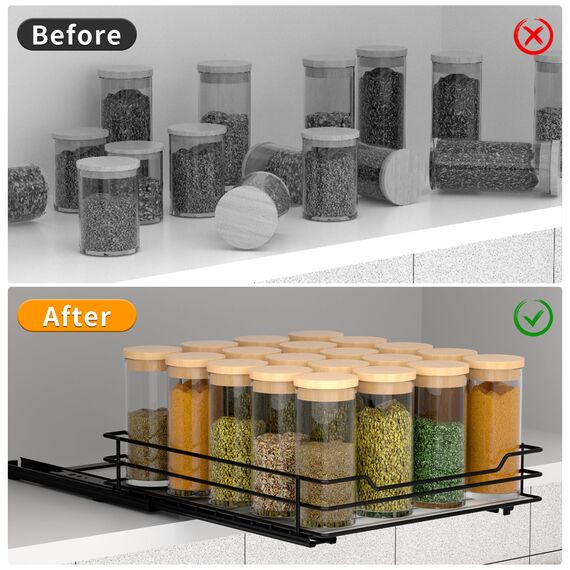 AIRUJIA Gewürzregal Ausziehbar, Spülschrank Organizer, Gewürzregal Schrank, Spice Rack, Anhebbares Waschbecken Regal, Gewürz Organizerfür Für Küche, L26.4*B22.2*H5.6CM