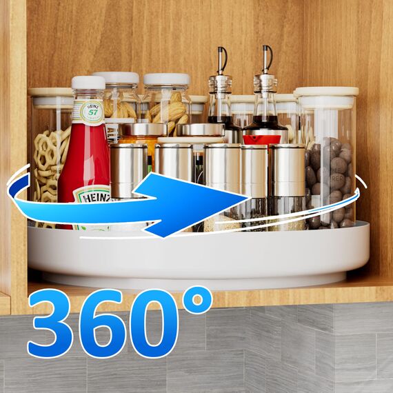 Ovicar Lazy Susan Schrank-Organizer – 33 cm Metall-Drehteller Lazy Susan für Küche, Gewürzregal, Speisekammer, Schrank, Badezimmer, Arbeitsplatte, Kühlschrank, Tisch, Aufbewahrung, Weiß