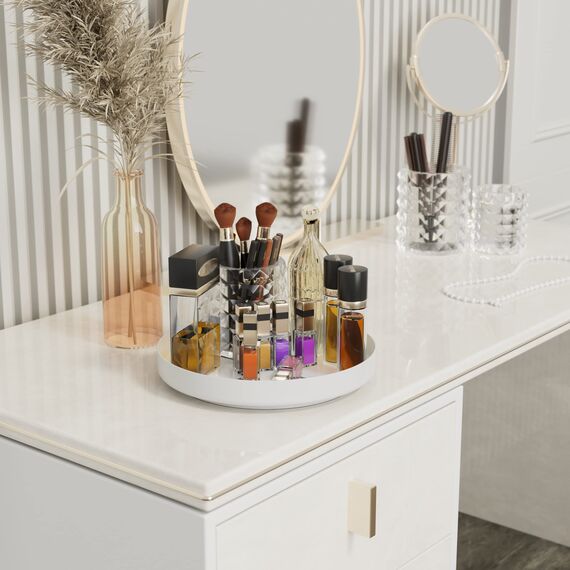 Ovicar Lazy Susan Schrank-Organizer – 27,9 cm Metall-Drehteller Lazy Susan für Küche, Gewürzregal, Speisekammer, Schrank, Badezimmer, Arbeitsplatte, Kühlschrank, Tisch, Aufbewahrung, Weiß