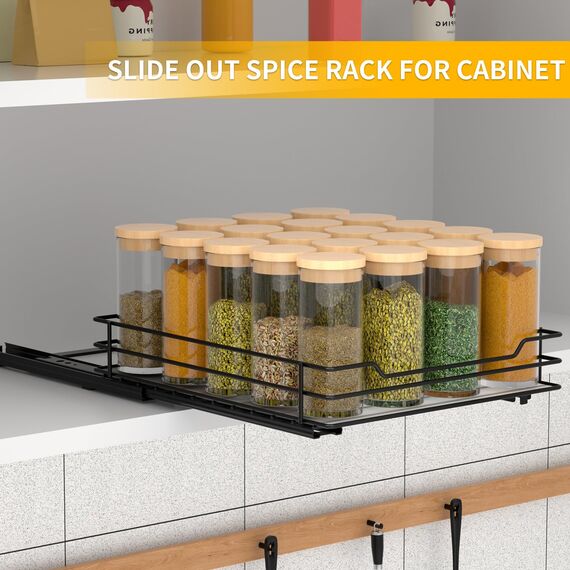 AIRUJIA Gewürzregal Ausziehbar, Spülschrank Organizer, Gewürzregal Schrank, Spice Rack, Anhebbares Waschbecken Regal, Gewürz Organizerfür Für Küche, L26.4*B22.2*H5.6CM