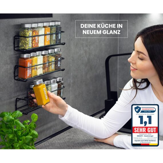 DEKOFY® Gewürzregal Mit 18 Gläsern - Zum Aufhängen für Wand & Schranktür - Ohne Bohren - Hängend, Gewürz Organizer