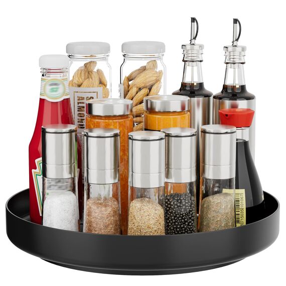 Ovicar Lazy Susan Drehteller-Organizer – 27,9 cm drehbares Gewürzregal aus Metall, Lazy Susan für Schrank, Speisekammer, Küche, Arbeitsplatte, Badezimmer, Kühlschrank, Tisch, Aufbewahrung, schwarz
