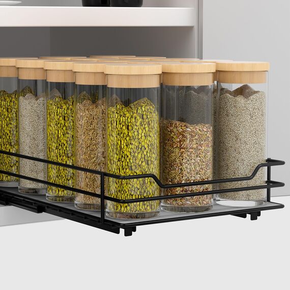 AIRUJIA Gewürzregal Ausziehbar, Spülschrank Organizer, Gewürzregal Schrank, Spice Rack, Anhebbares Waschbecken Regal, Gewürz Organizerfür Für Küche, L26.4*B17.2*H5.6CM