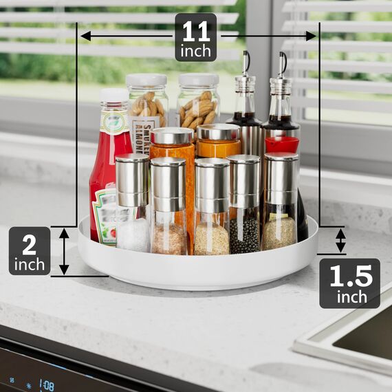 Ovicar Lazy Susan Schrank-Organizer – 27,9 cm Metall-Drehteller Lazy Susan für Küche, Gewürzregal, Speisekammer, Schrank, Badezimmer, Arbeitsplatte, Kühlschrank, Tisch, Aufbewahrung, Weiß