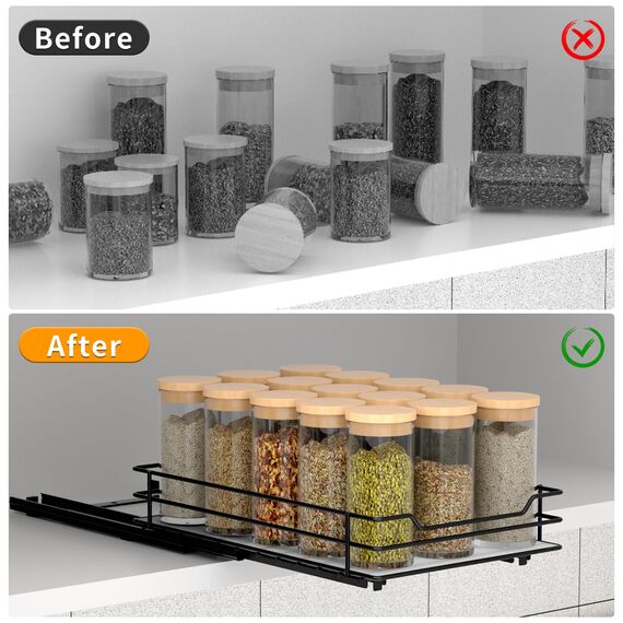 AIRUJIA Gewürzregal Ausziehbar, Spülschrank Organizer, Gewürzregal Schrank, Spice Rack, Anhebbares Waschbecken Regal, Gewürz Organizerfür Für Küche, L26.4*B17.2*H5.6CM