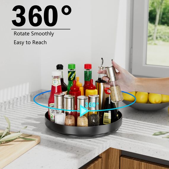Ovicar Lazy Susan Drehteller-Organizer – 27,9 cm drehbares Gewürzregal aus Metall, Lazy Susan für Schrank, Speisekammer, Küche, Arbeitsplatte, Badezimmer, Kühlschrank, Tisch, Aufbewahrung, schwarz