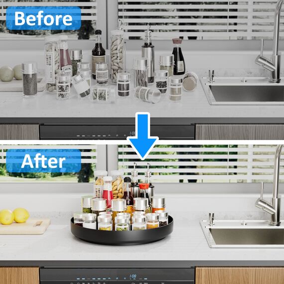 Ovicar Lazy Susan Drehteller-Organizer – 33 cm drehbares Gewürzregal aus Metall, Lazy Susan für Schrank, Speisekammer, Küche, Arbeitsplatte, Badezimmer, Kühlschrank, Tisch, Aufbewahrung, schwarz