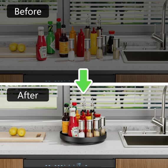 Ovicar Lazy Susan Drehteller-Organizer – 27,9 cm drehbares Gewürzregal aus Metall, Lazy Susan für Schrank, Speisekammer, Küche, Arbeitsplatte, Badezimmer, Kühlschrank, Tisch, Aufbewahrung, schwarz