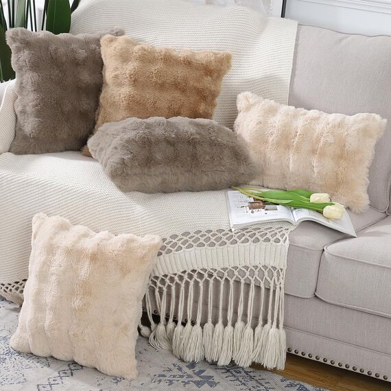 Madizz 2er Set Sanft Plüsch Kurze Wolle Samt Dekorativ Zierkissenbezüge Luxus Stil Kissenbezug für Sofa für Schlafzimmer Taupe 60x60 cm
