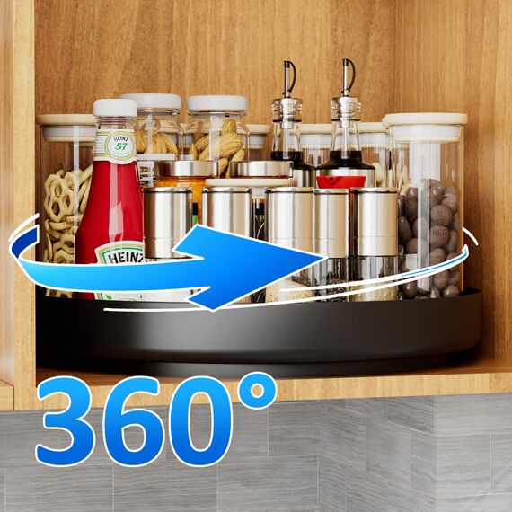 Ovicar Lazy Susan Drehteller-Organizer – 33 cm drehbares Gewürzregal aus Metall, Lazy Susan für Schrank, Speisekammer, Küche, Arbeitsplatte, Badezimmer, Kühlschrank, Tisch, Aufbewahrung, schwarz