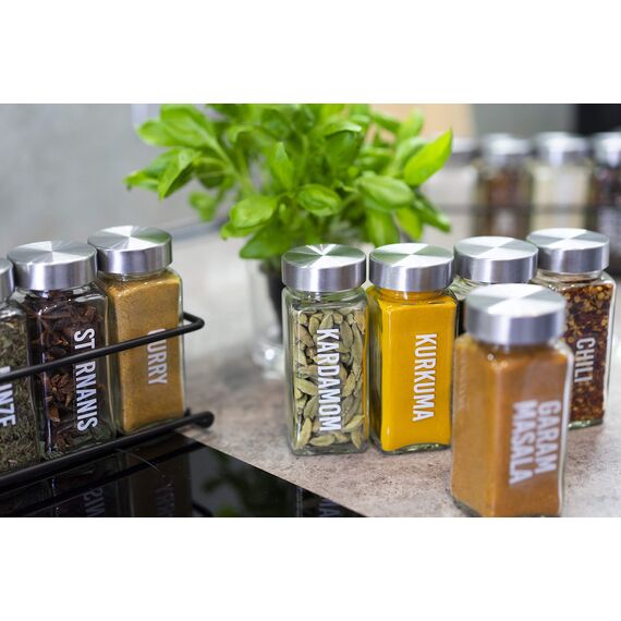 DEKOFY® Gewürzregal Mit 18 Gläsern - Zum Aufhängen für Wand & Schranktür - Ohne Bohren - Hängend, Gewürz Organizer