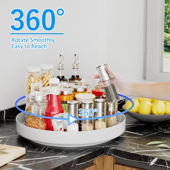 Ovicar Lazy Susan Schrank-Organizer – 33 cm Metall-Drehteller Lazy Susan für Küche, Gewürzregal, Speisekammer, Schrank, Badezimmer, Arbeitsplatte, Kühlschrank, Tisch, Aufbewahrung, Weiß