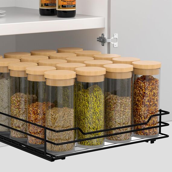 AIRUJIA Gewürzregal Ausziehbar, Spülschrank Organizer, Gewürzregal Schrank, Spice Rack, Anhebbares Waschbecken Regal, Gewürz Organizerfür Für Küche, L26.4*B22.2*H5.6CM