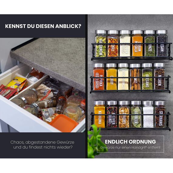 DEKOFY® Gewürzregal Mit 18 Gläsern - Zum Aufhängen für Wand & Schranktür - Ohne Bohren - Hängend, Gewürz Organizer