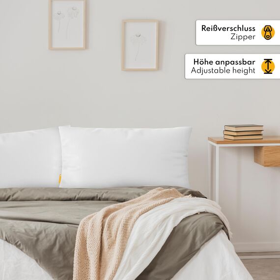 Gentle North Kopfkissen (40x80 cm groß) - 2er Set Kissen für Bett und als Dekokissen - Mit Reißverschluss für Füllung - Sofakissen - Zierkissen für Couch und Sofa - Ökotex - Waschbar bis 60° - Weiß