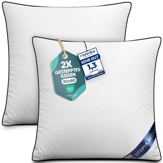 Utopia Bedding 2er Set Kissen 40x40 cm, Kissenfüllung für Bett und als Dekokissen, Sofakissen, Zierkissen für Couch (Weiß)