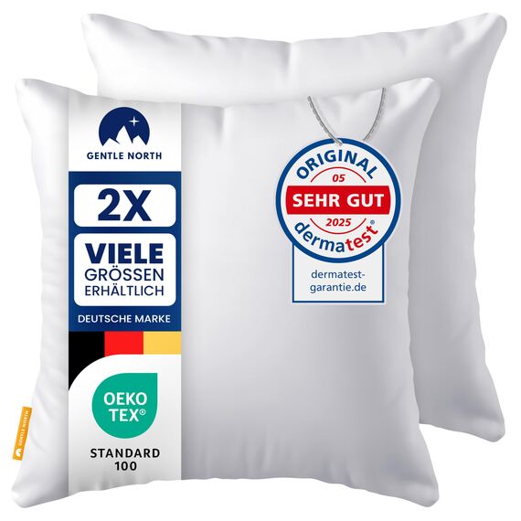 Gentle North Kopfkissen (60x60 cm groß) - 2er Set Kissen für Bett und als Dekokissen - Mit Reißverschluss für Füllung - Sofakissen - Zierkissen für Couch und Sofa - Ökotex - Waschbar bis 60° - Weiß