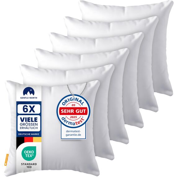 Gentle North Kopfkissen (60x60 cm groß) - 6er Set Kissen für Bett und als Dekokissen - Mit Reißverschluss für Füllung - Sofakissen - Zierkissen für Couch und Sofa - Ökotex - Waschbar bis 60° - Weiß
