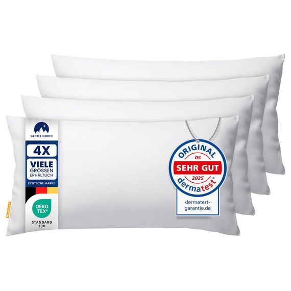 Gentle North Kopfkissen (40x80 cm groß) - 4er Set Kissen für Bett und als Dekokissen - Mit Reißverschluss für Füllung - Sofakissen - Zierkissen für Couch und Sofa - Ökotex - Waschbar bis 60° - Weiß