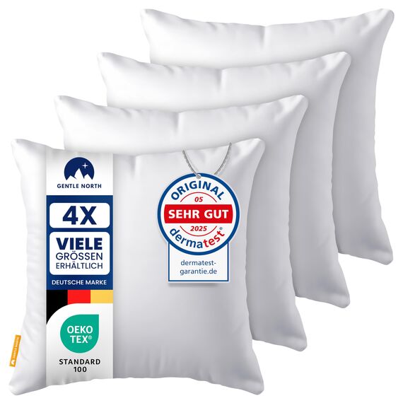 Gentle North Kopfkissen (60x60 cm groß) - 4er Set Kissen für Bett und als Dekokissen - Mit Reißverschluss für Füllung - Sofakissen - Zierkissen für Couch und Sofa - Ökotex - Waschbar bis 60° - Weiß