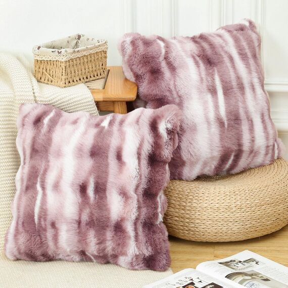 Madizz 2er Set Sanft Plüsch Kurze Wolle Samt Dekorativ Zierkissenbezüge Luxus Stil Kissenbezug für Sofa für Schlafzimmer Rosa 50x50 cm