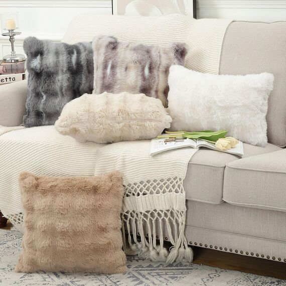 Madizz 2er Set Sanft Plüsch Kurze Wolle Samt Dekorativ Zierkissenbezüge Luxus Stil Kissenbezug für Sofa für Schlafzimmer Dunkelgrau 60x60 cm