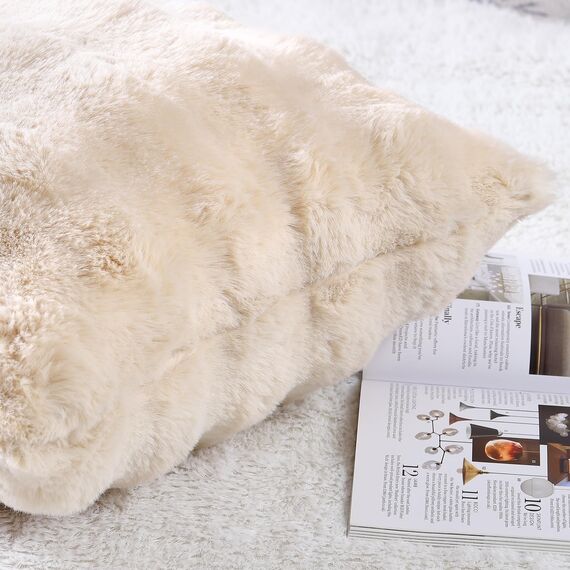 Madizz 2er Set Sanft Plüsch Kurze Wolle Samt Dekorativ Zierkissenbezüge Luxus Stil Kissenbezug für Sofa für Schlafzimmer Beige 60x60 cm